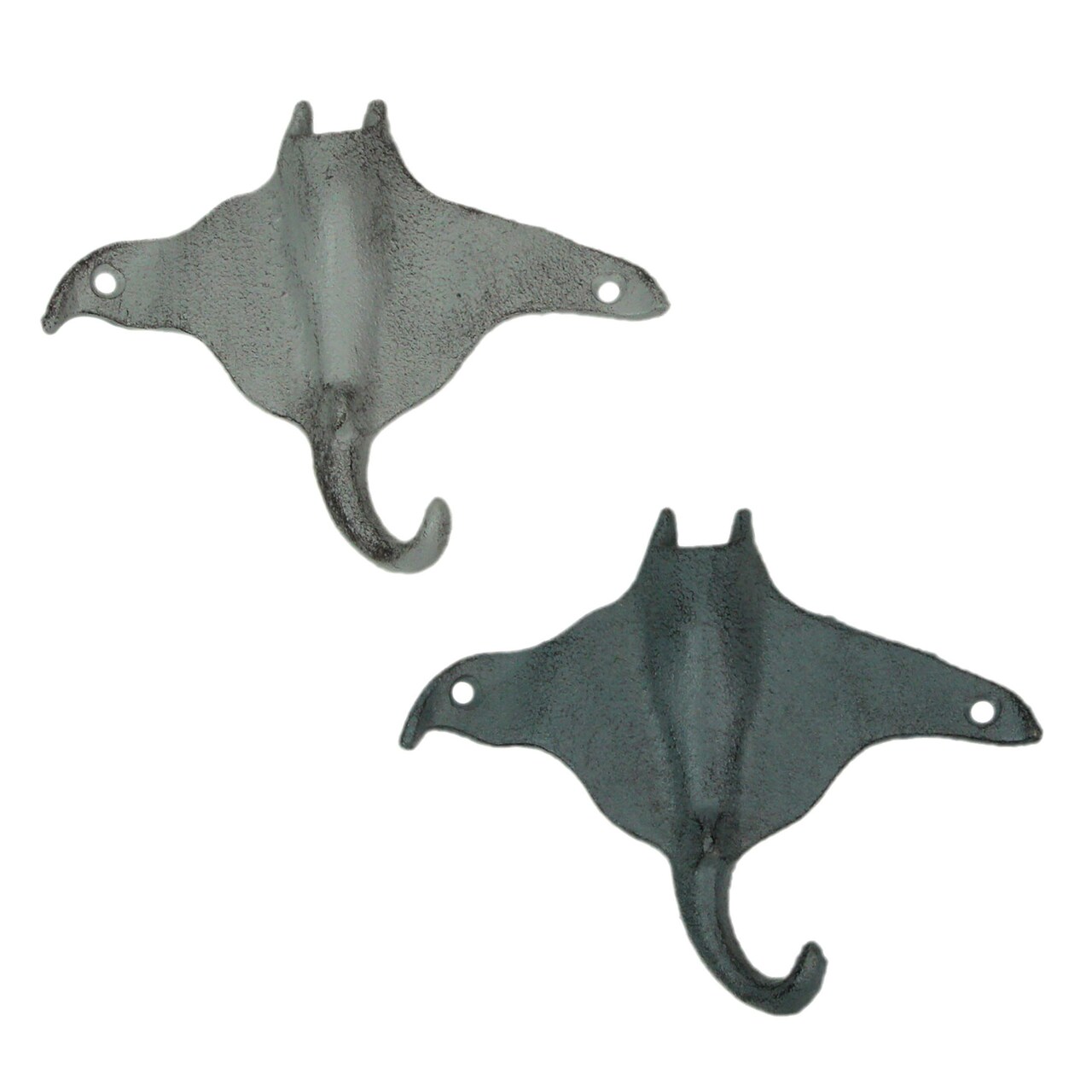 Set of 2 Cast Iron Stingray Wall Hooks Blue Gray Coastal Nautical Decor